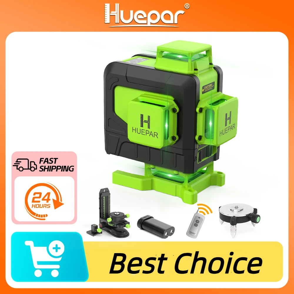 Laser Level 16 Lines 4D Green - Huepar 16-Linien-4D-Laser-Nivelliergerät, grüne Linie, vertikaler und