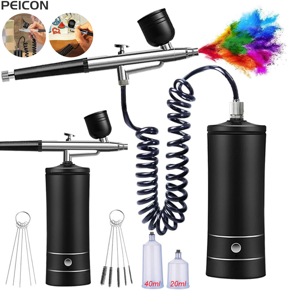 Airbrush Kit With Mini Compressor - Airbrush mit Kompressor, tragbares Airbrush-Farbspray, Mini-Spritzpistole,